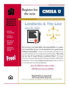 CMHA U Legal Learning Module Answers to questions to help landlords set a good foundation for the landlord-tenant relationship