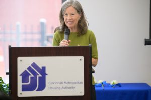 Commission President Denise Driehaus speaking at the event