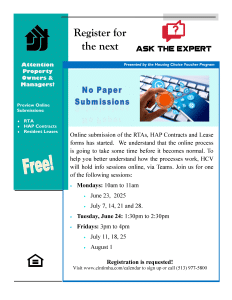 Property Owners/Managers  needing assistance with RTAs and other online programs CMHA is holding trainings to assist