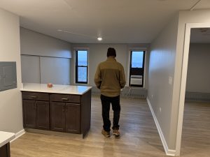 a resident walks into