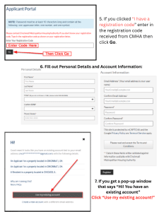 Applicant Portal  and registration code